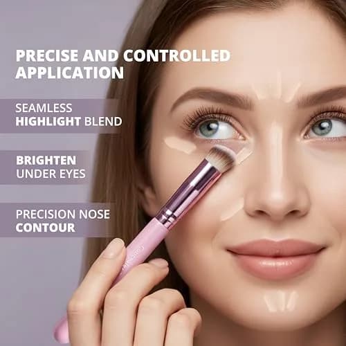 Lamora Small Angled Concealer Brush - Purple | Synthetic Bristles, Copper Ferrule, Wood Handle thumbnail 2