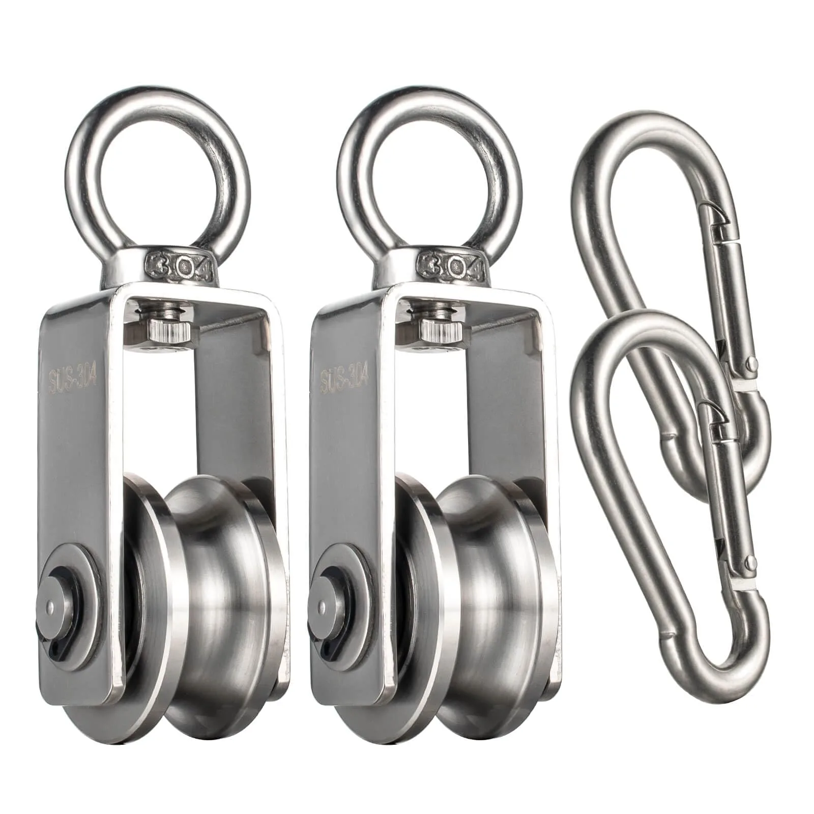 SHINICO M34 Pulley Wheel with Carabiner, 250 kg (551 lbs) Load Capacity | Stainless Steel, Smooth Silent Bearings - main product image