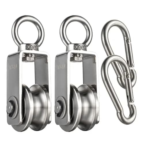 SHINICO M34 Pulley Wheel with Carabiner, 250 kg (551 lbs) Load Capacity | Stainless Steel, Smooth Silent Bearings thumbnail 1