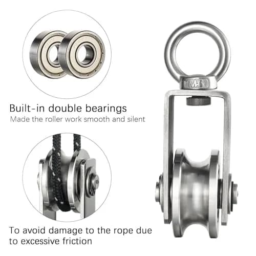 SHINICO M34 Pulley Wheel with Carabiner, 250 kg (551 lbs) Load Capacity | Stainless Steel, Smooth Silent Bearings thumbnail 4