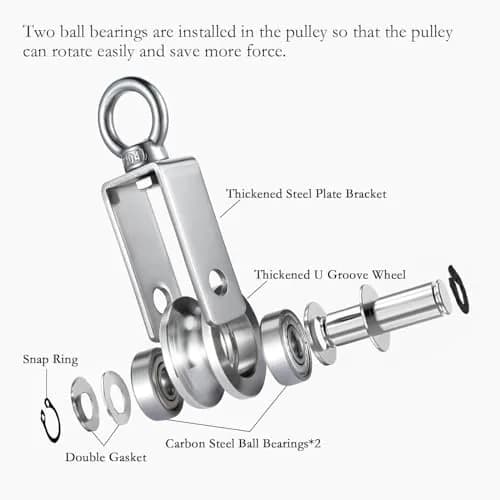 SHINICO M34 Pulley Wheel with Carabiner, 250 kg (551 lbs) Load Capacity | Stainless Steel, Smooth Silent Bearings thumbnail 3