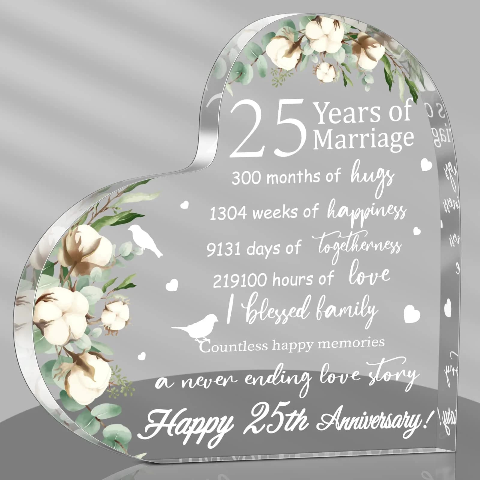 Yulejo Heart Shaped Acrylic Keepsake 15.1cm (5.9in) | Romantic Anniversary Gift for Wife Husband — 25th Style