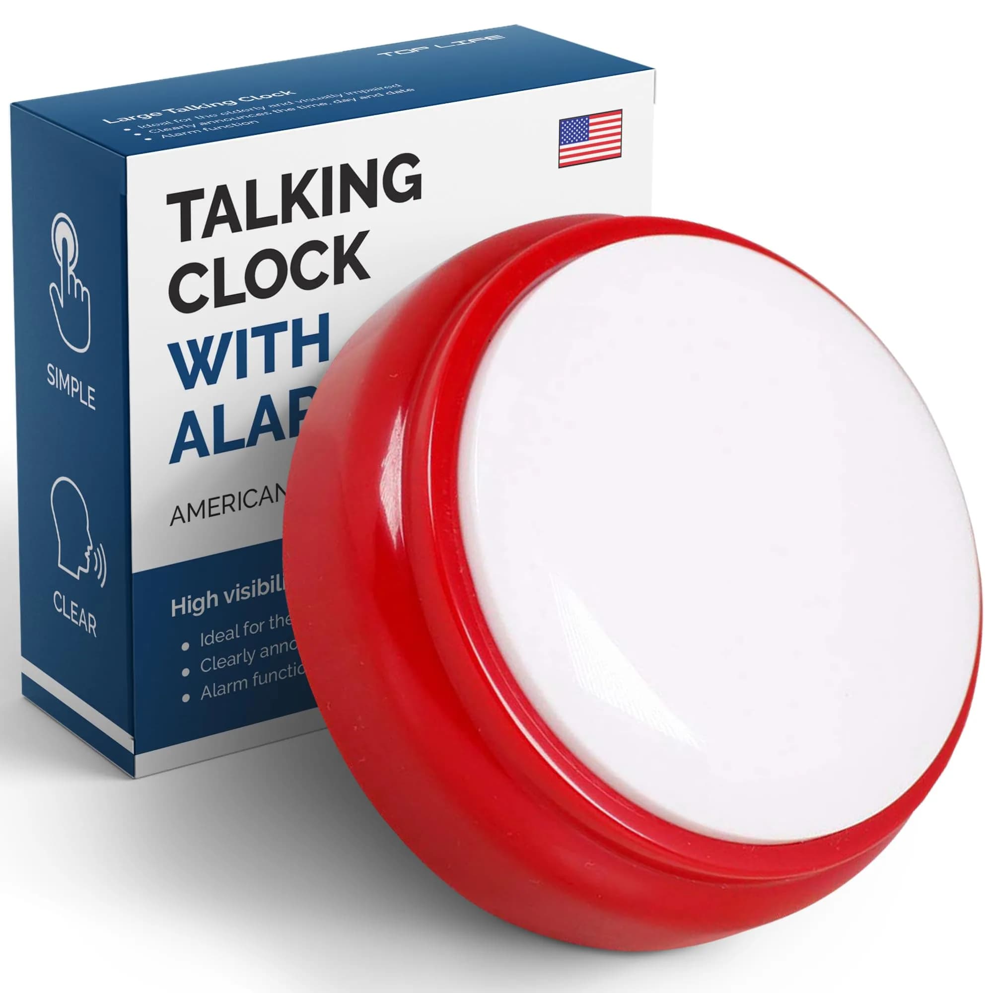 Top Life Talking Clock for Elderly & Visually Impaired | Red & White, Analog Display - main product image