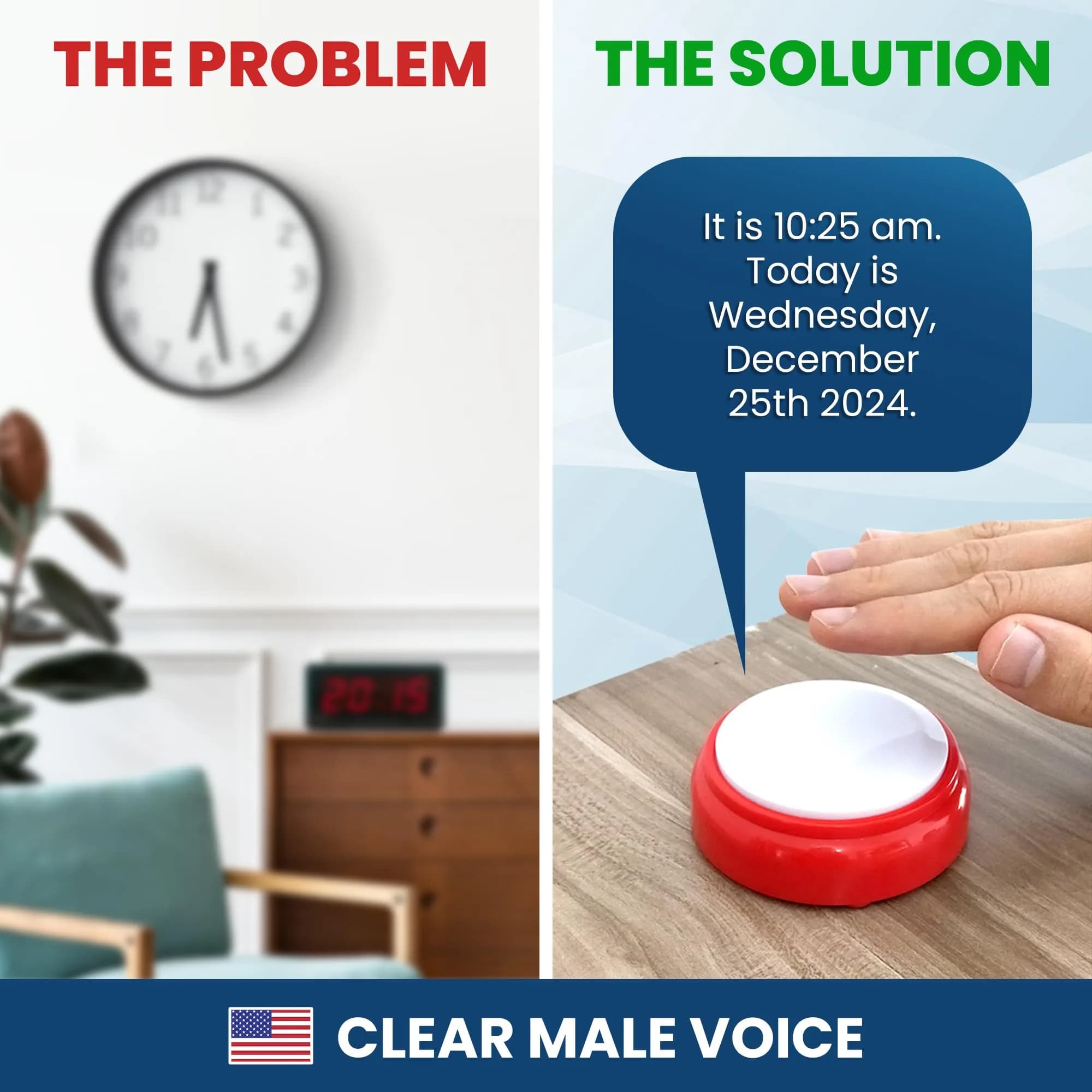Top Life Talking Clock for Elderly & Visually Impaired | Red & White, Analog Display - view 2