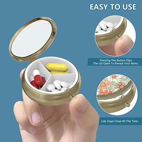 Hion Retro Floral Pill Case with Mirror 5cm (2in) | 3 Compartment Travel Organizer thumbnail 4