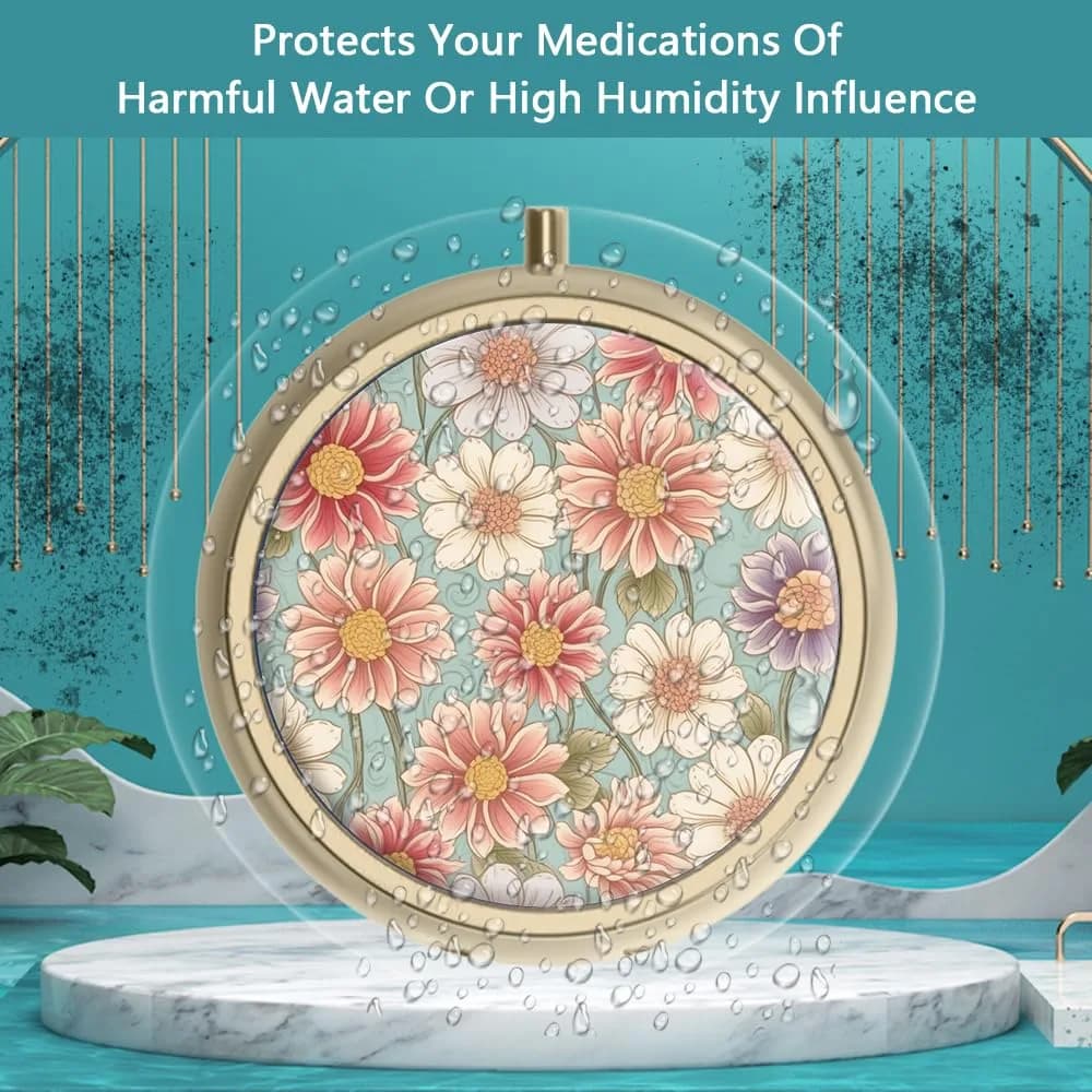 Hion Retro Floral Pill Case with Mirror 5cm (2in) | 3 Compartment Travel Organizer - view 2