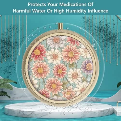 Hion Retro Floral Pill Case with Mirror 5cm (2in) | 3 Compartment Travel Organizer thumbnail 2