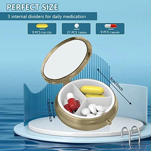 Hion Retro Floral Pill Case with Mirror 5cm (2in) | 3 Compartment Travel Organizer thumbnail 3