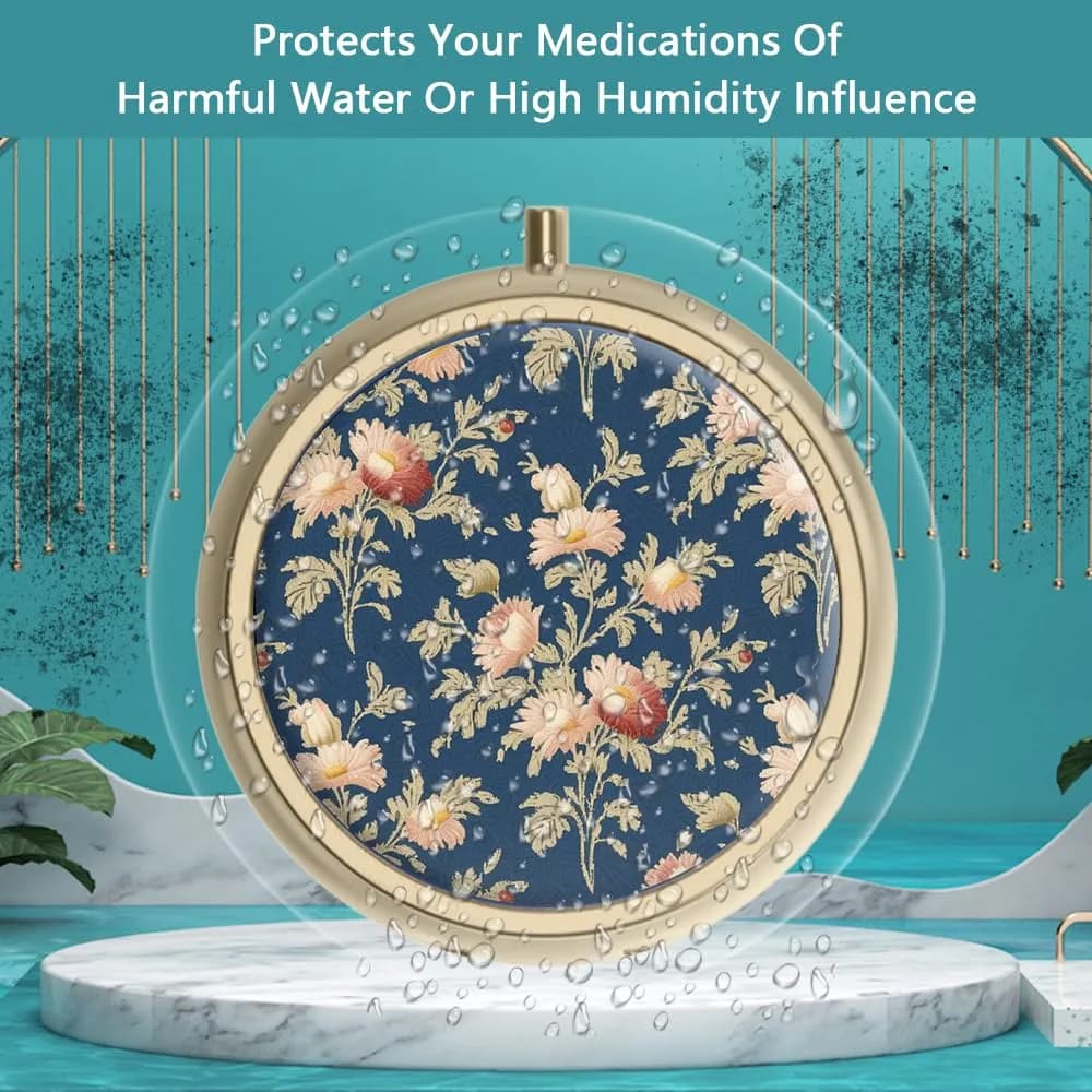 Hion Retro Rose Floral Pill Case with Mirror 5 cm (2 in) | 3 Compartment Travel Pill Box - view 2