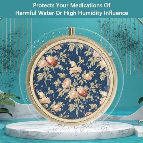 Hion Retro Rose Floral Pill Case with Mirror 5 cm (2 in) | 3 Compartment Travel Pill Box thumbnail 2
