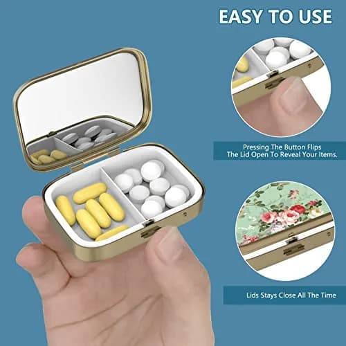 Hion Retro Mandala Pill Case with Mirror 2 Compartment 5 cm (2 in) | FDA Approved Pill Dispenser thumbnail 4
