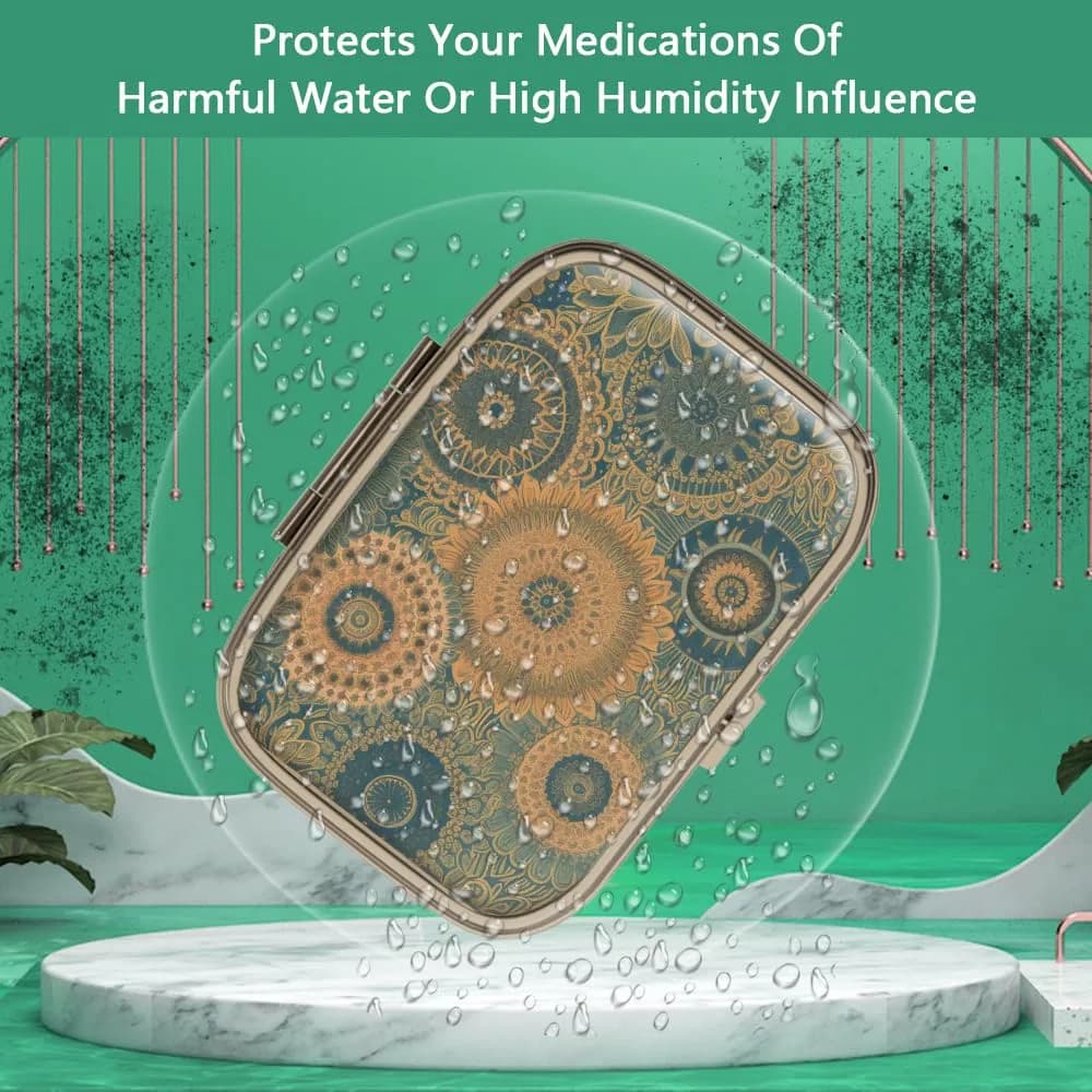 Hion Retro Mandala Pill Case with Mirror 2 Compartment 5 cm (2 in) | FDA Approved Pill Dispenser - view 2