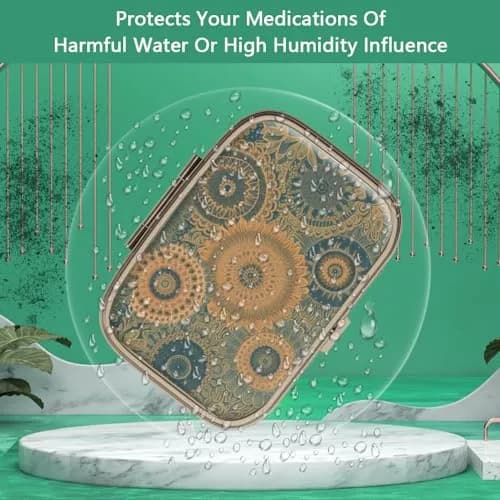 Hion Retro Mandala Pill Case with Mirror 2 Compartment 5 cm (2 in) | FDA Approved Pill Dispenser thumbnail 2