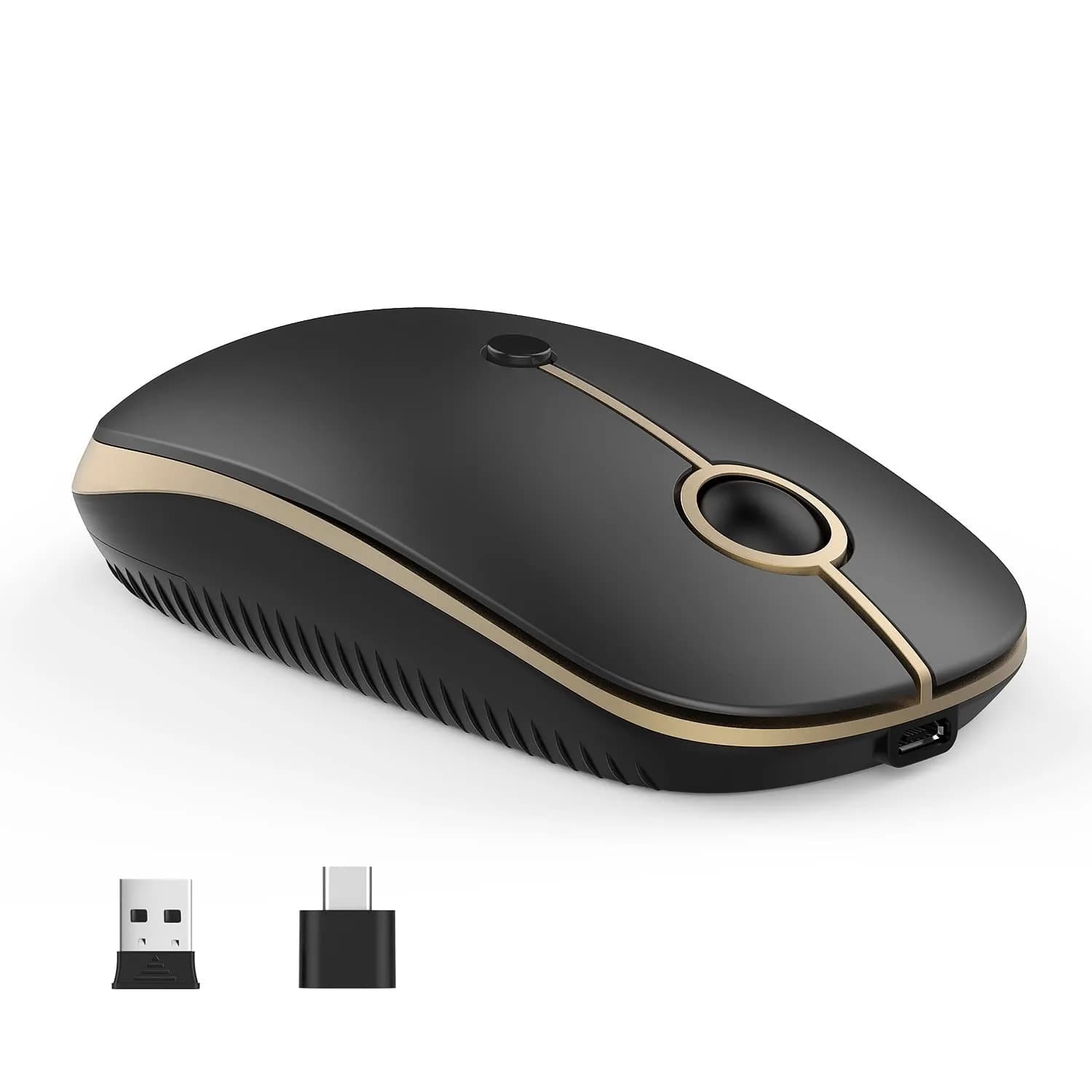 VssoPlor Type C Wireless Mouse Black Gold | Rechargeable USB C & USB Dual Mode Mouse for MacBook - main product image