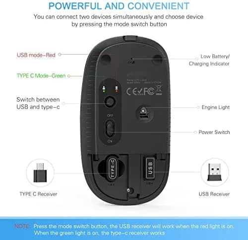 VssoPlor Type C Wireless Mouse Black Gold | Rechargeable USB C & USB Dual Mode Mouse for MacBook thumbnail 7