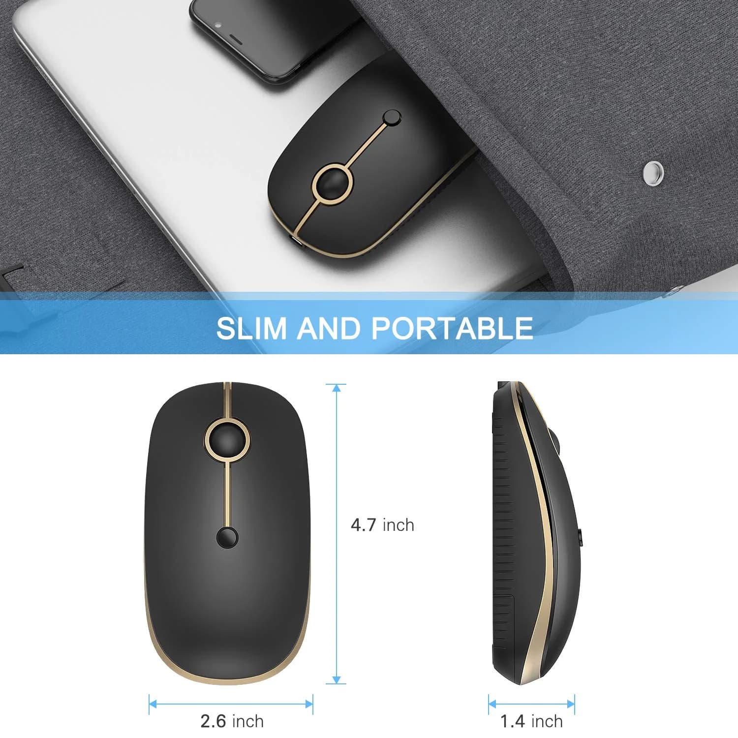VssoPlor Type C Wireless Mouse Black Gold | Rechargeable USB C & USB Dual Mode Mouse for MacBook - view 8