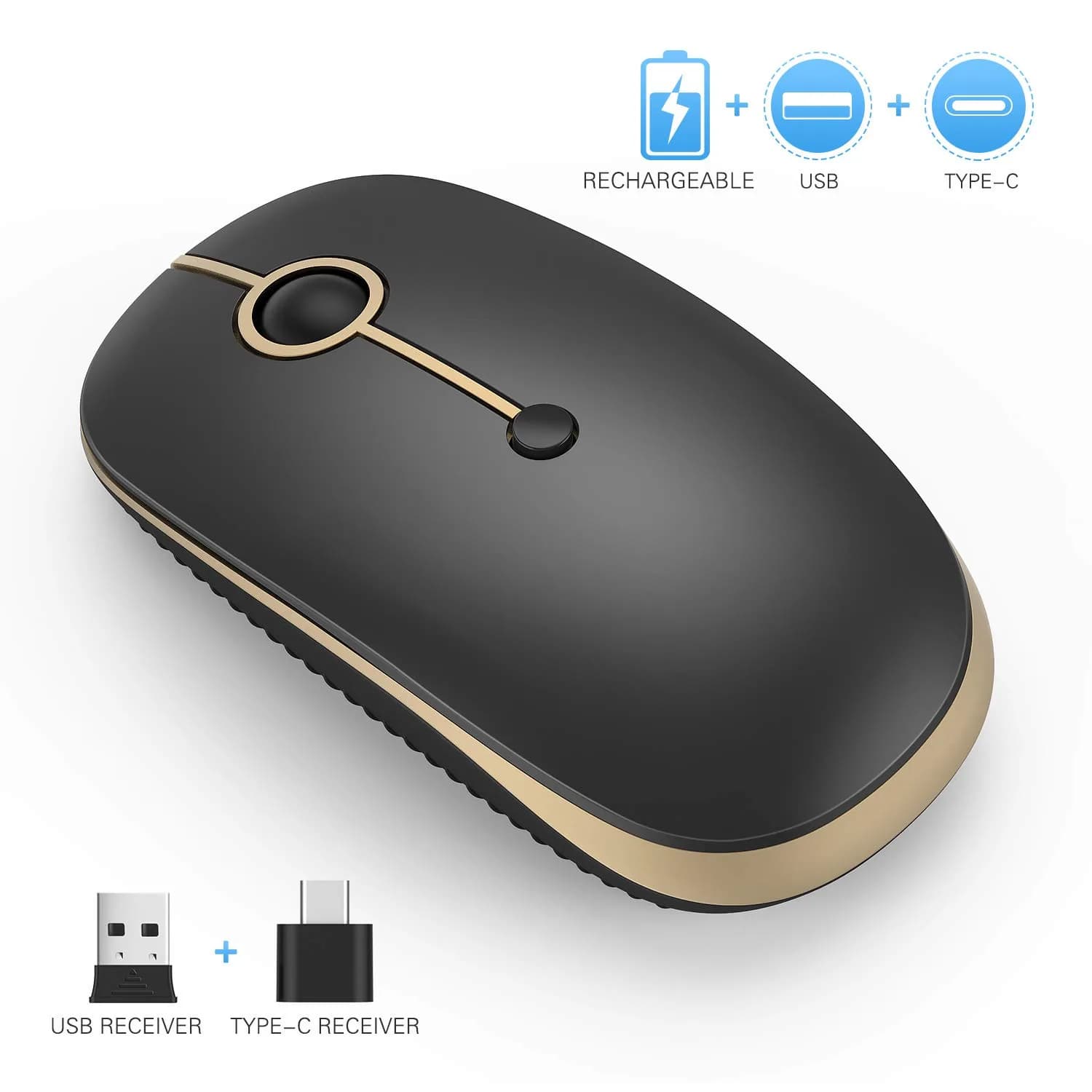 VssoPlor Type C Wireless Mouse Black Gold | Rechargeable USB C & USB Dual Mode Mouse for MacBook - view 9