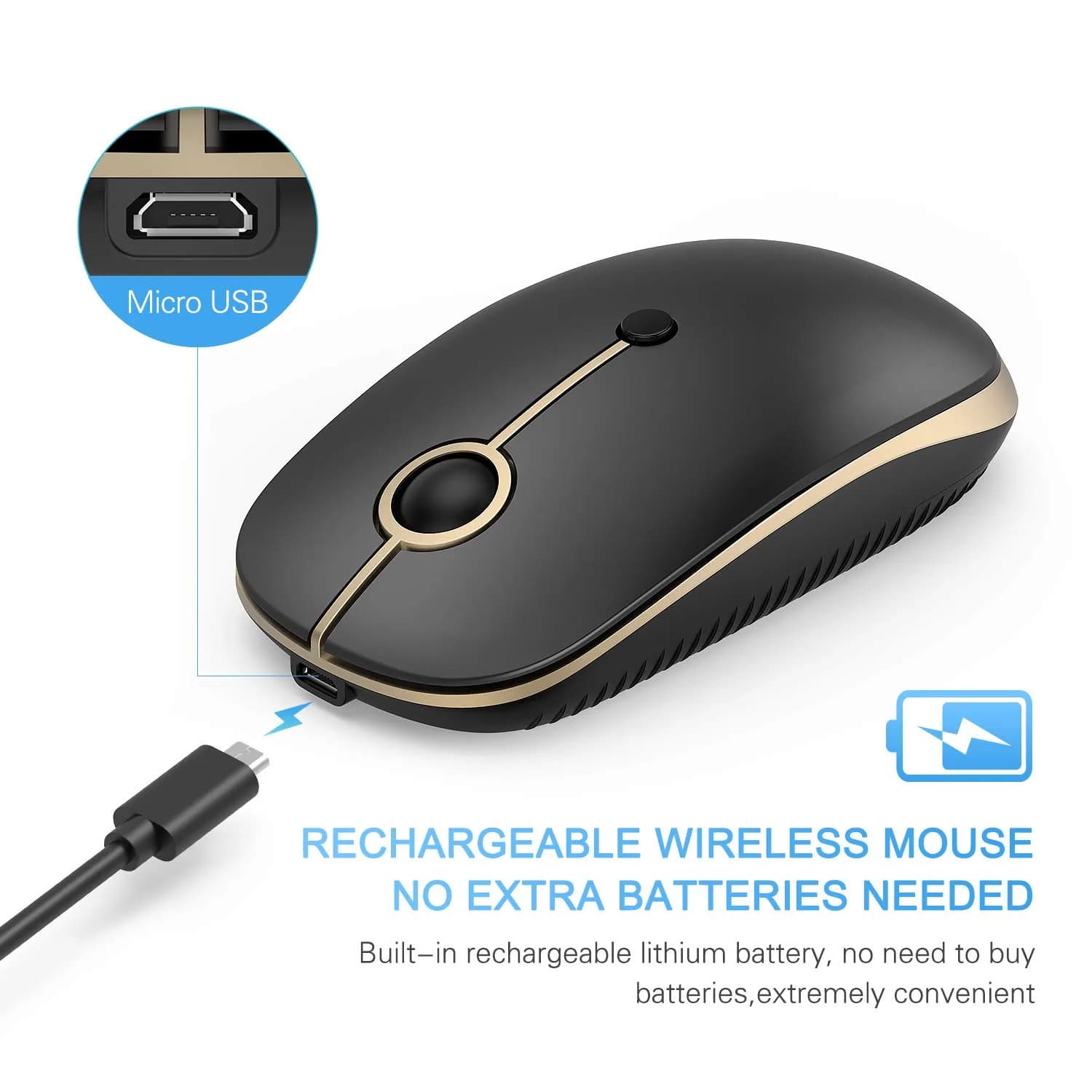 VssoPlor Type C Wireless Mouse Black Gold | Rechargeable USB C & USB Dual Mode Mouse for MacBook - view 2