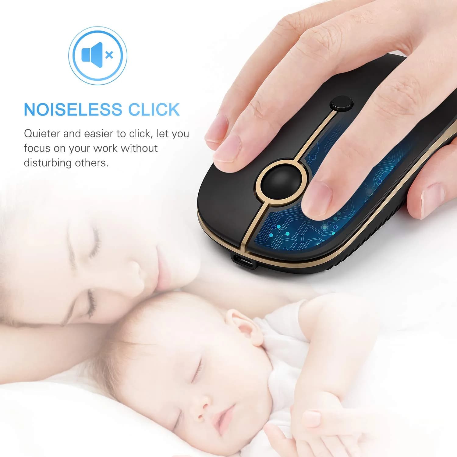 VssoPlor Type C Wireless Mouse Black Gold | Rechargeable USB C & USB Dual Mode Mouse for MacBook - view 4