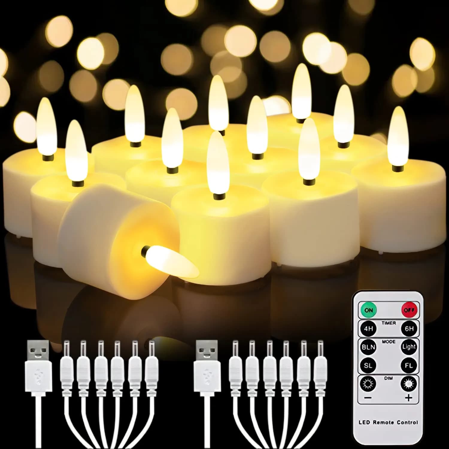 Homemory Rechargeable Tea Lights Candles with Remote Timer | Flameless LED Candle Set for Home Decor — 3D wick, Rechargeable, Remote