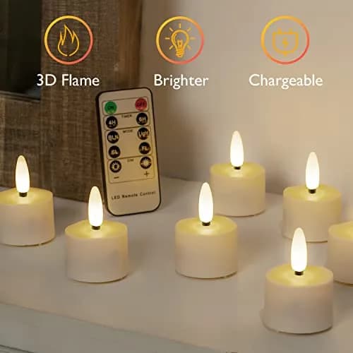 Homemory Rechargeable Tea Lights Candles with Remote, 12-Pack | Dimmable, Timer, Lifelong Use thumbnail 2