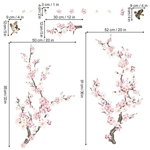 wondever Pink Cherry Blossom Wall Decals 9 Sheets | Floral Wall Art Stickers for Home Decor thumbnail 4