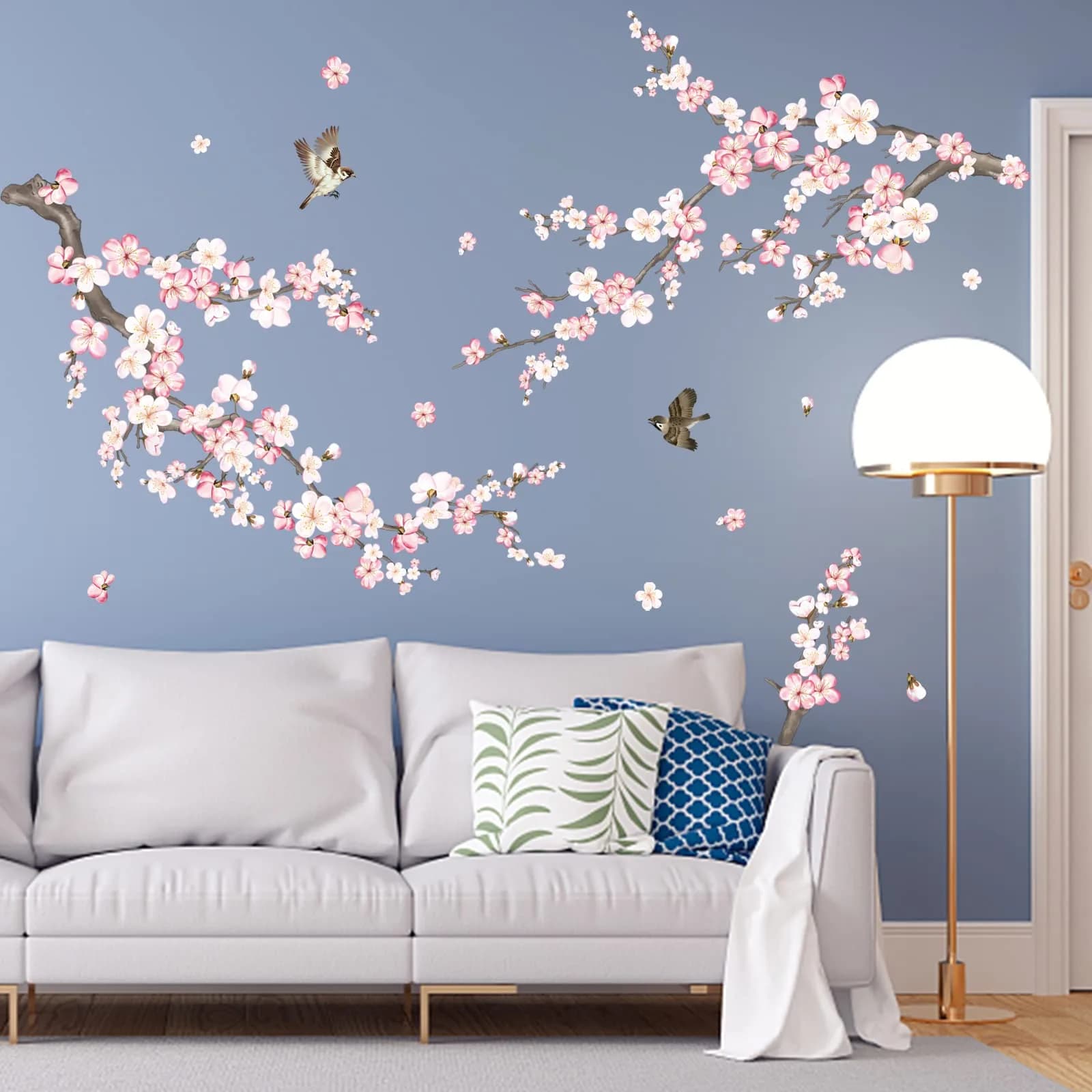wondever Pink Cherry Blossom Wall Decals 9 Sheets | Floral Wall Art Stickers for Home Decor — Multi
