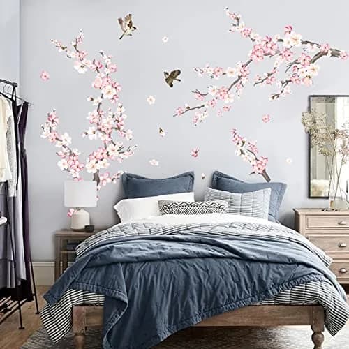 wondever Pink Cherry Blossom Wall Decals 9 Sheets | Floral Wall Art Stickers for Home Decor thumbnail 3