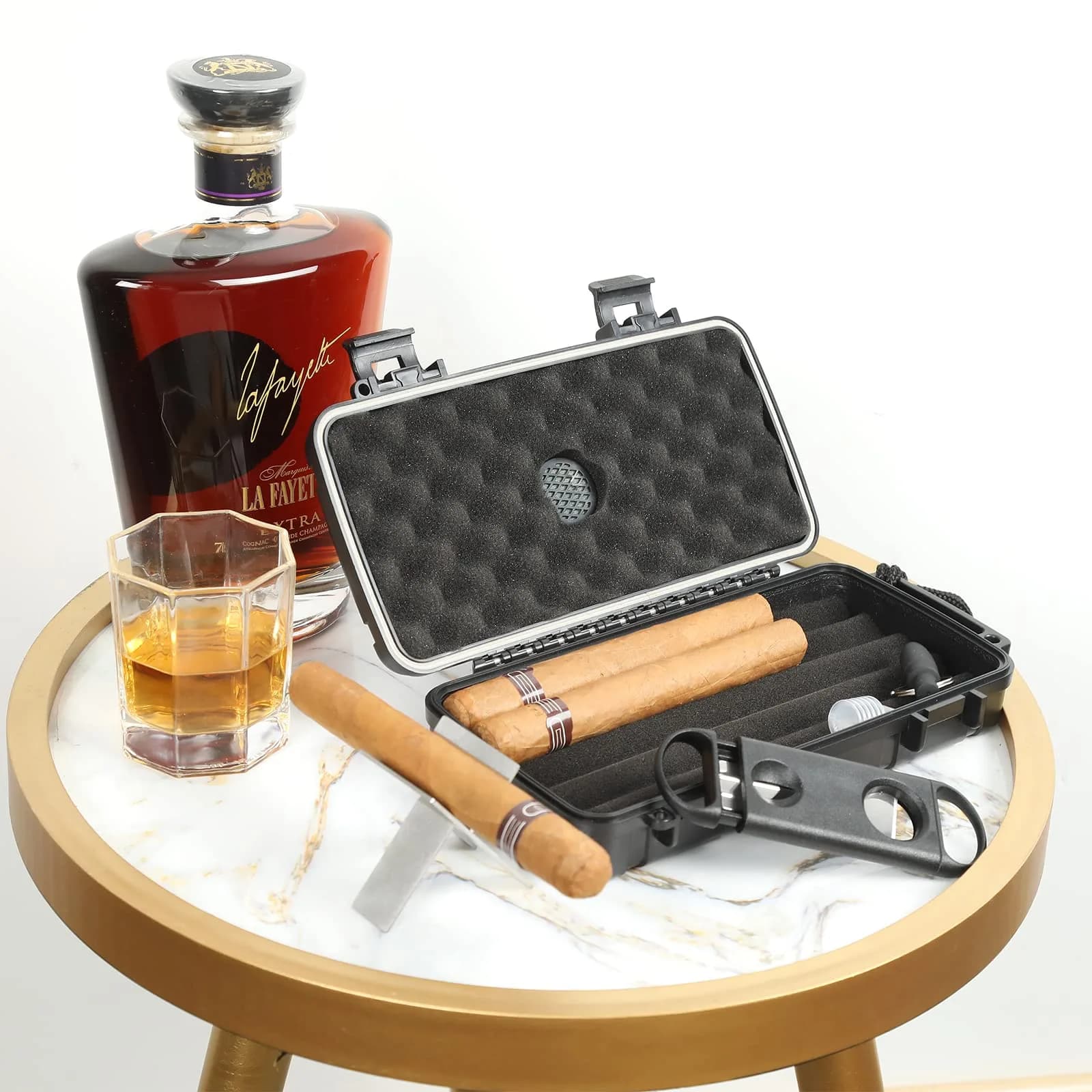 PLAYWITH Travel Humidor Box with Accessories - Black 23.5cm (9.4 inch) | Waterproof & Crushproof Cigar Case - view 5