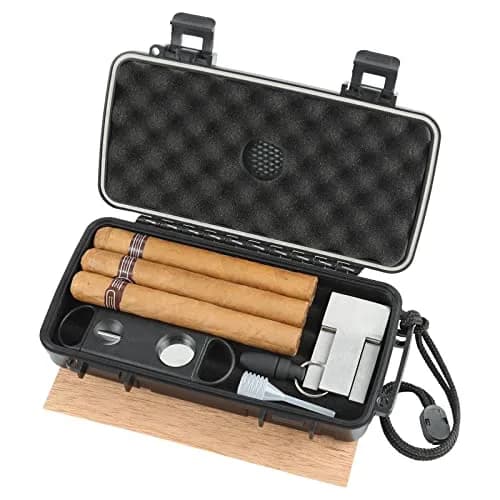 PLAYWITH Travel Humidor Box with Accessories - Black 23.5cm (9.4 inch) | Waterproof & Crushproof Cigar Case thumbnail 1