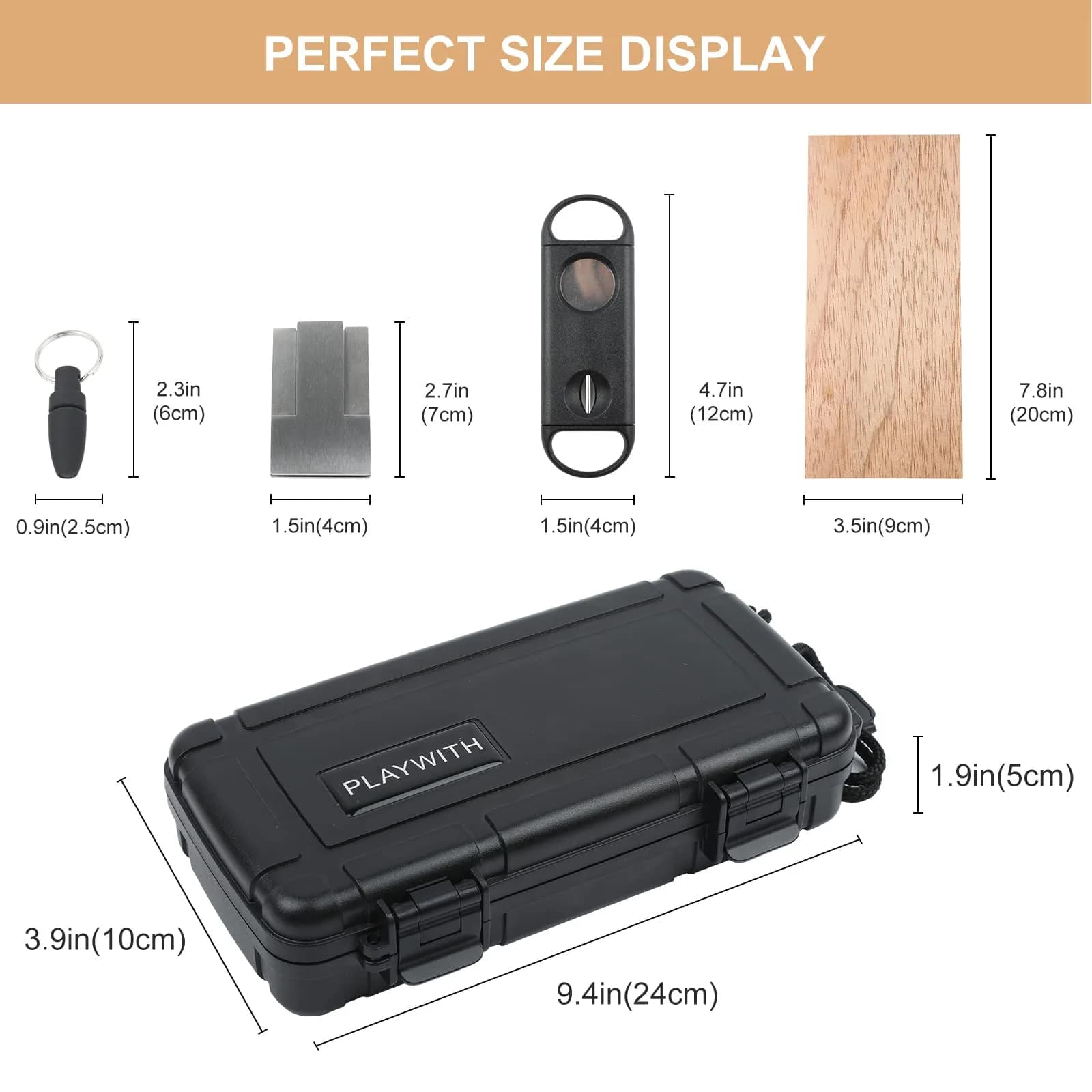PLAYWITH Travel Humidor Box with Accessories - Black 23.5cm (9.4 inch) | Waterproof & Crushproof Cigar Case - view 2