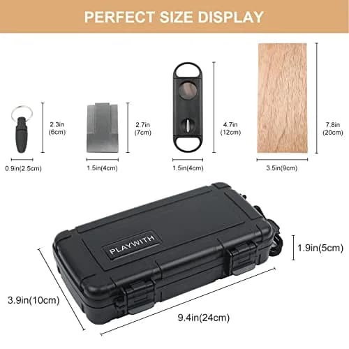 PLAYWITH Travel Humidor Box with Accessories - Black 23.5cm (9.4 inch) | Waterproof & Crushproof Cigar Case thumbnail 2