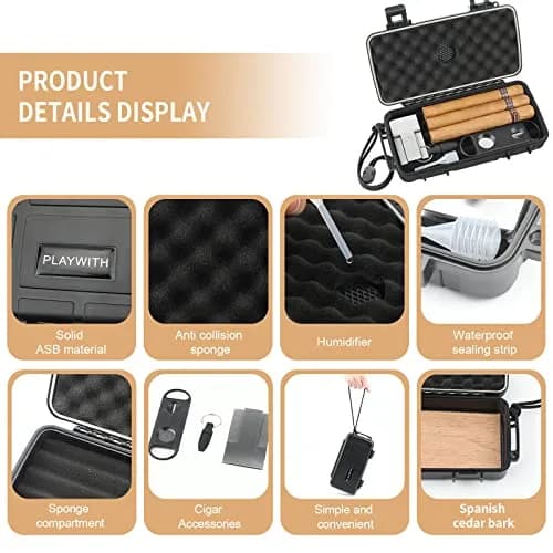 PLAYWITH Travel Humidor Box with Accessories - Black 23.5cm (9.4 inch) | Waterproof & Crushproof Cigar Case thumbnail 3