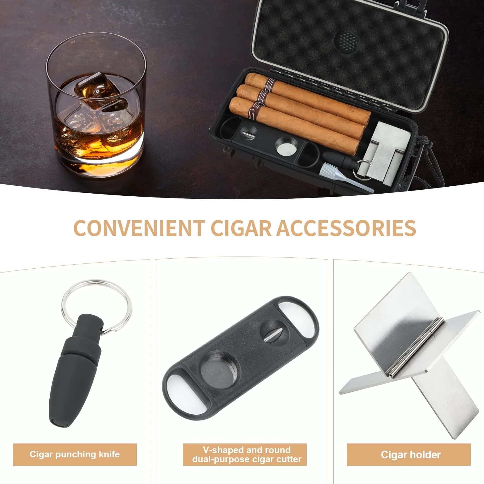 PLAYWITH Travel Humidor Box with Accessories - Black 23.5cm (9.4 inch) | Waterproof & Crushproof Cigar Case - view 4