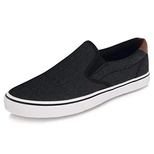 TOBER Men's Black Canvas Slip-On Shoes 25.4 cm (10 in) | Classic Laceless Walking Sneakers thumbnail 1