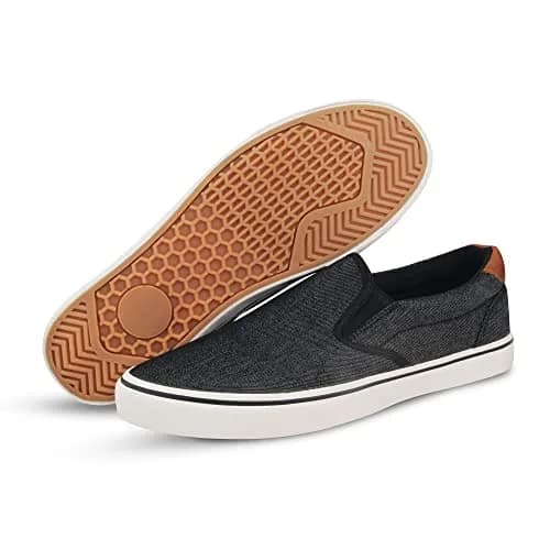 TOBER Men's Black Canvas Slip-On Shoes 25.4 cm (10 in) | Classic Laceless Walking Sneakers thumbnail 7