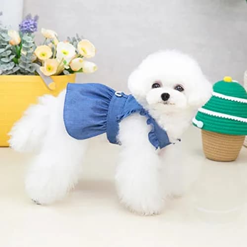 Izefia Dog Dress Puppy Luxury Skirt Clothes XL | Elegant Denim & Cotton for Small Dogs thumbnail 3