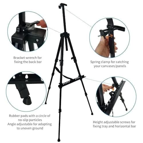 RRFTOK Adjustable Metal Tripod Art Easel Stand 17-66 in (43-168 cm) with Bag | Holds up to 4.5 kg Canvas thumbnail 6