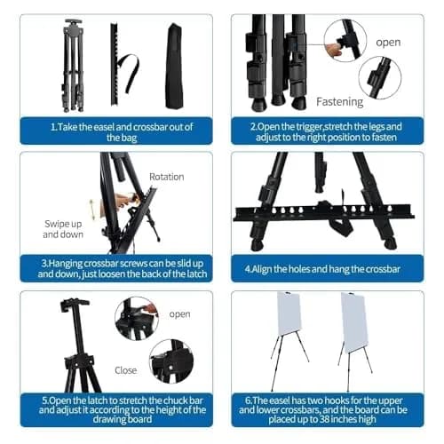 RRFTOK Adjustable Metal Tripod Art Easel Stand 17-66 in (43-168 cm) with Bag | Holds up to 4.5 kg Canvas thumbnail 8