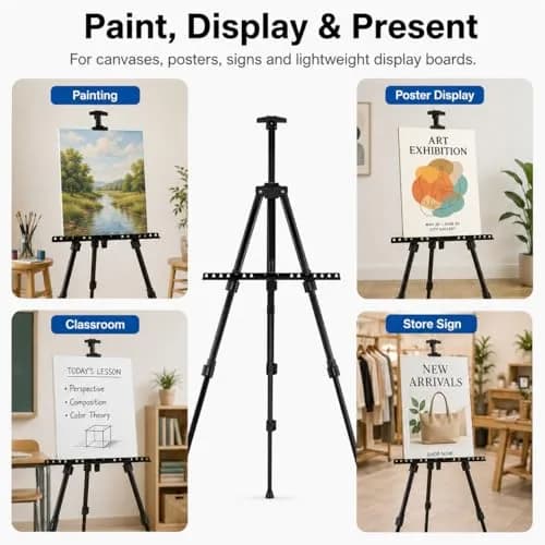 RRFTOK Adjustable Metal Tripod Art Easel Stand 17-66 in (43-168 cm) with Bag | Holds up to 4.5 kg Canvas thumbnail 9