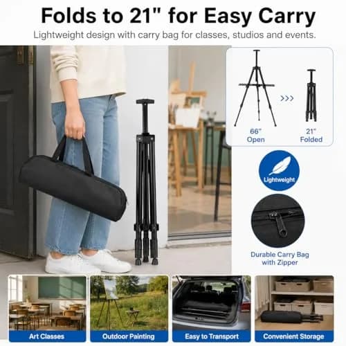 RRFTOK Adjustable Metal Tripod Art Easel Stand 17-66 in (43-168 cm) with Bag | Holds up to 4.5 kg Canvas thumbnail 4