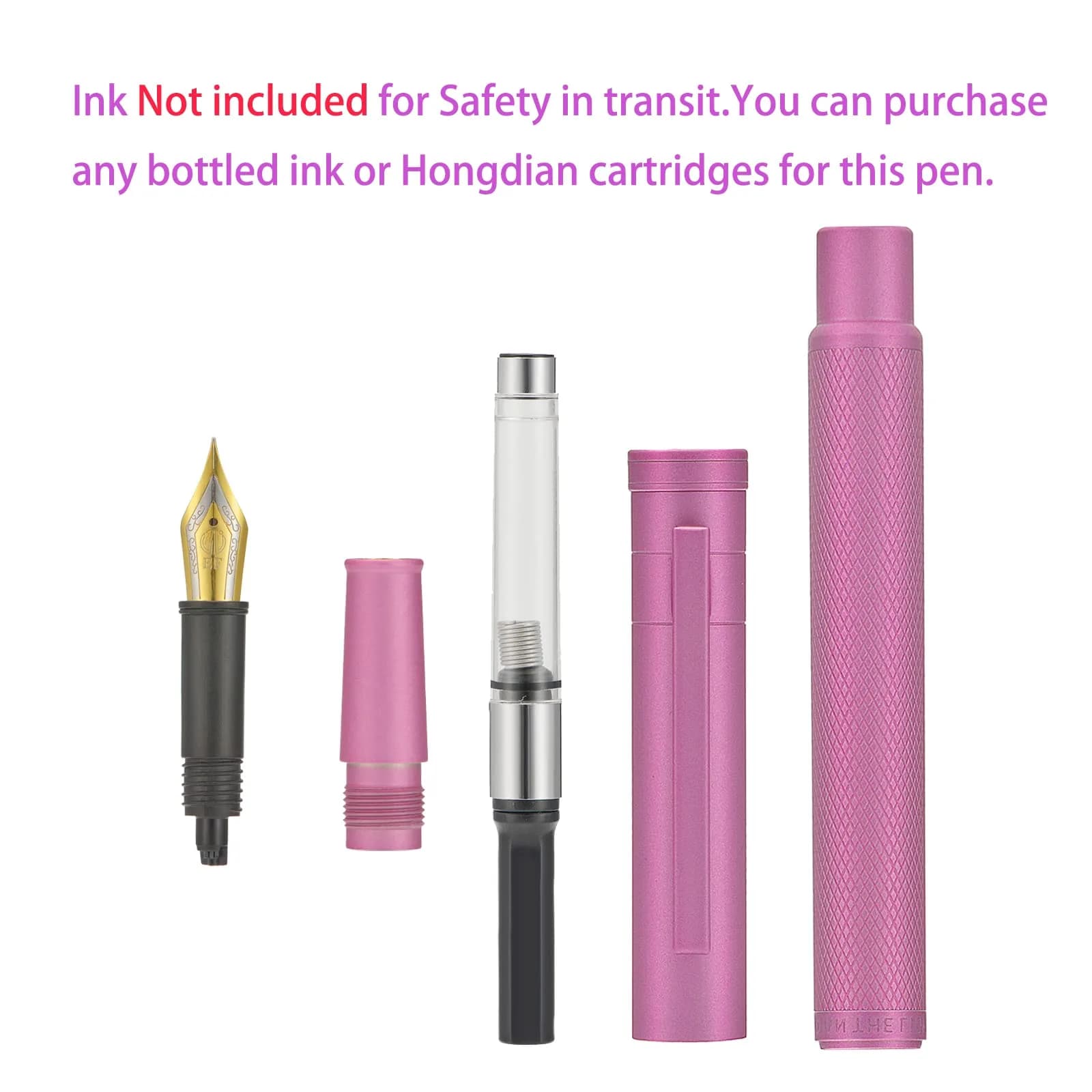 Asvine Hongdian 1851 Pink Forest Fountain Pen Medium Nib 0.8mm (0.031in) | Classic Design with Converter and Metal Pen Case - view 5