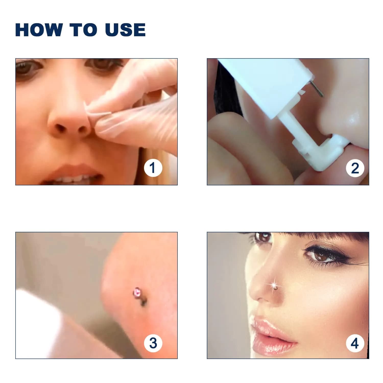 RASDDER 4-Pack Nose Piercing Kit: White & Black Disposable Self-Piercing Guns with Built-in Studs (0.8mm) - view 3