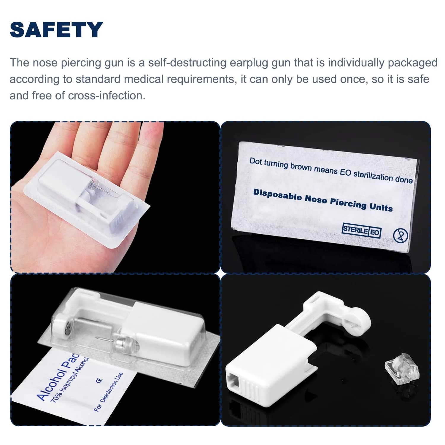 RASDDER 4-Pack Nose Piercing Kit: White & Black Disposable Self-Piercing Guns with Built-in Studs (0.8mm) - view 4