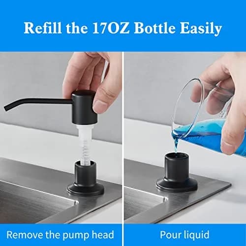 DOILIESE Matte Black Built-in Soap Dispenser for Kitchen Sink 500ml (17 Fl Oz) | Countertop Pump Head for Dish Soap & Hand Lotion thumbnail 3