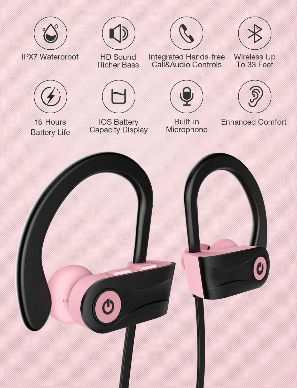 Otium U18 True Wireless Earbuds - Rose Color | Bluetooth 5.3, 16-Hour Playtime, IPX7 Waterproof - view 2