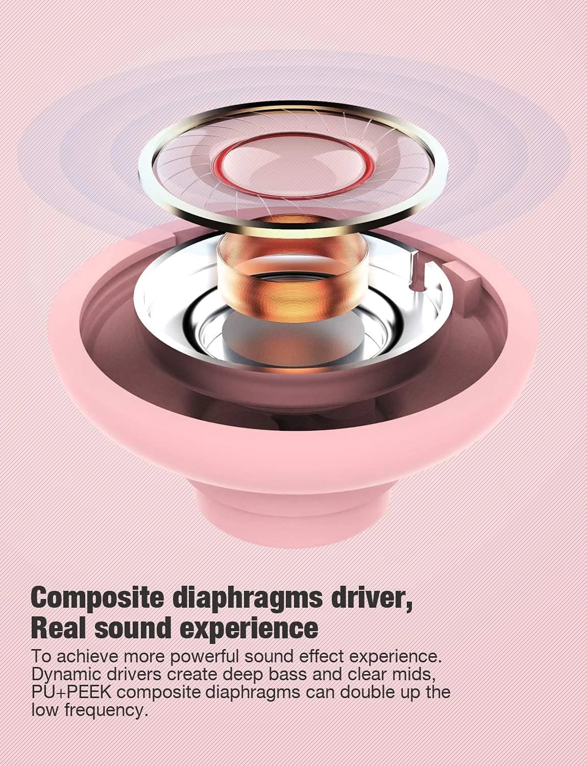 Otium U18 True Wireless Earbuds - Rose Color | Bluetooth 5.3, 16-Hour Playtime, IPX7 Waterproof - view 3