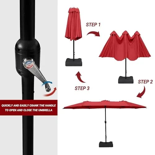 Bigroof 15ft Large Patio Umbrella with Base Included, Red | Extra Large 135 sq ft Shade, Durable Steel & Polyester, Crank Lift, Stable Support thumbnail 6