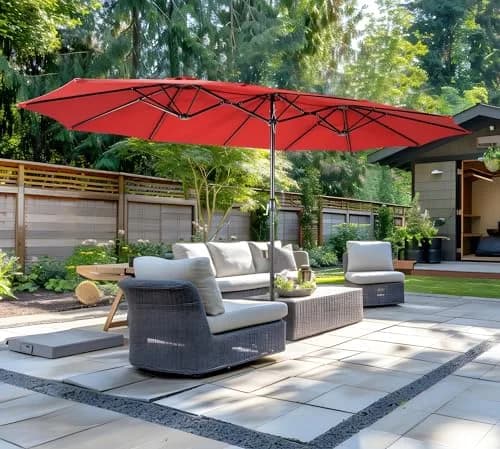 Bigroof 15ft Large Patio Umbrella with Base Included, Red | Extra Large 135 sq ft Shade, Durable Steel & Polyester, Crank Lift, Stable Support thumbnail 2