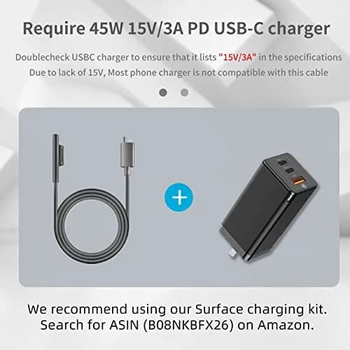 FASTELECTRIC USB-C to Surface Pro Fast Charging Adapter Cable 1m (3.3ft) | Requires 15V/3A PD Charger thumbnail 6